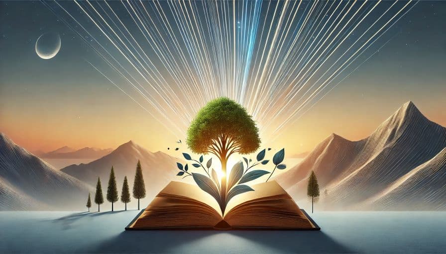 a book with a tree growing out of it